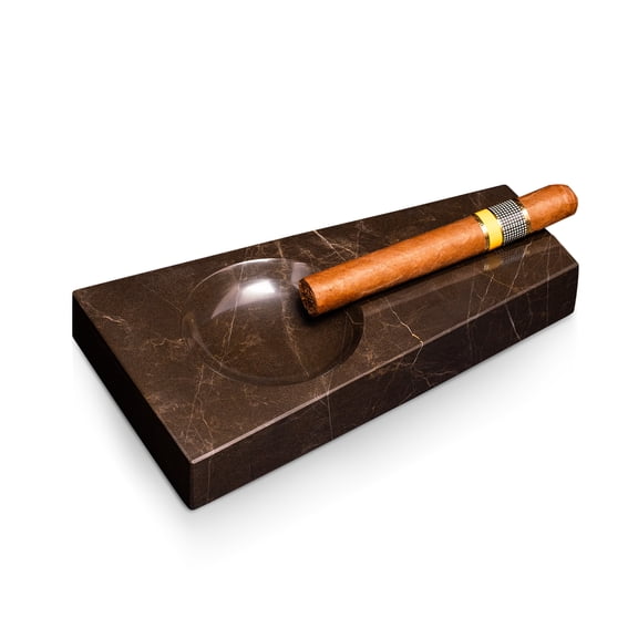 Handcrafted genuine marble single cigar ashtray in amber emperador marble