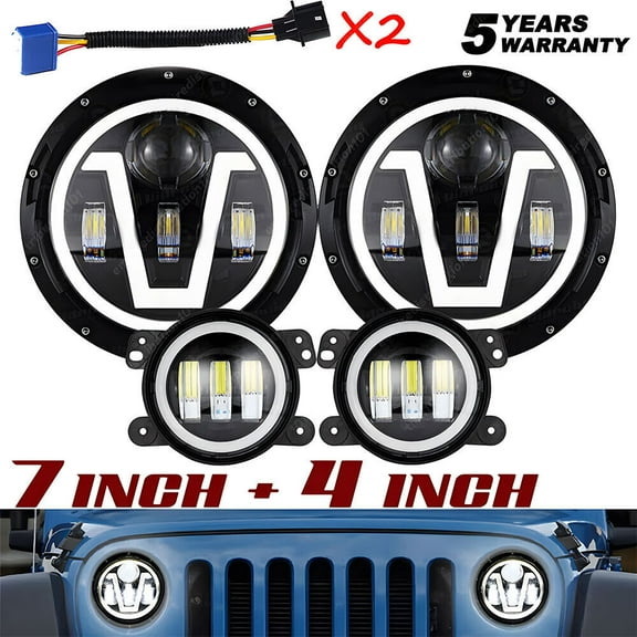Newest 7'' LED Headlights Hi Lo DRL   4" Fog Lamp for Jeep Wrangler JK 2007-2018