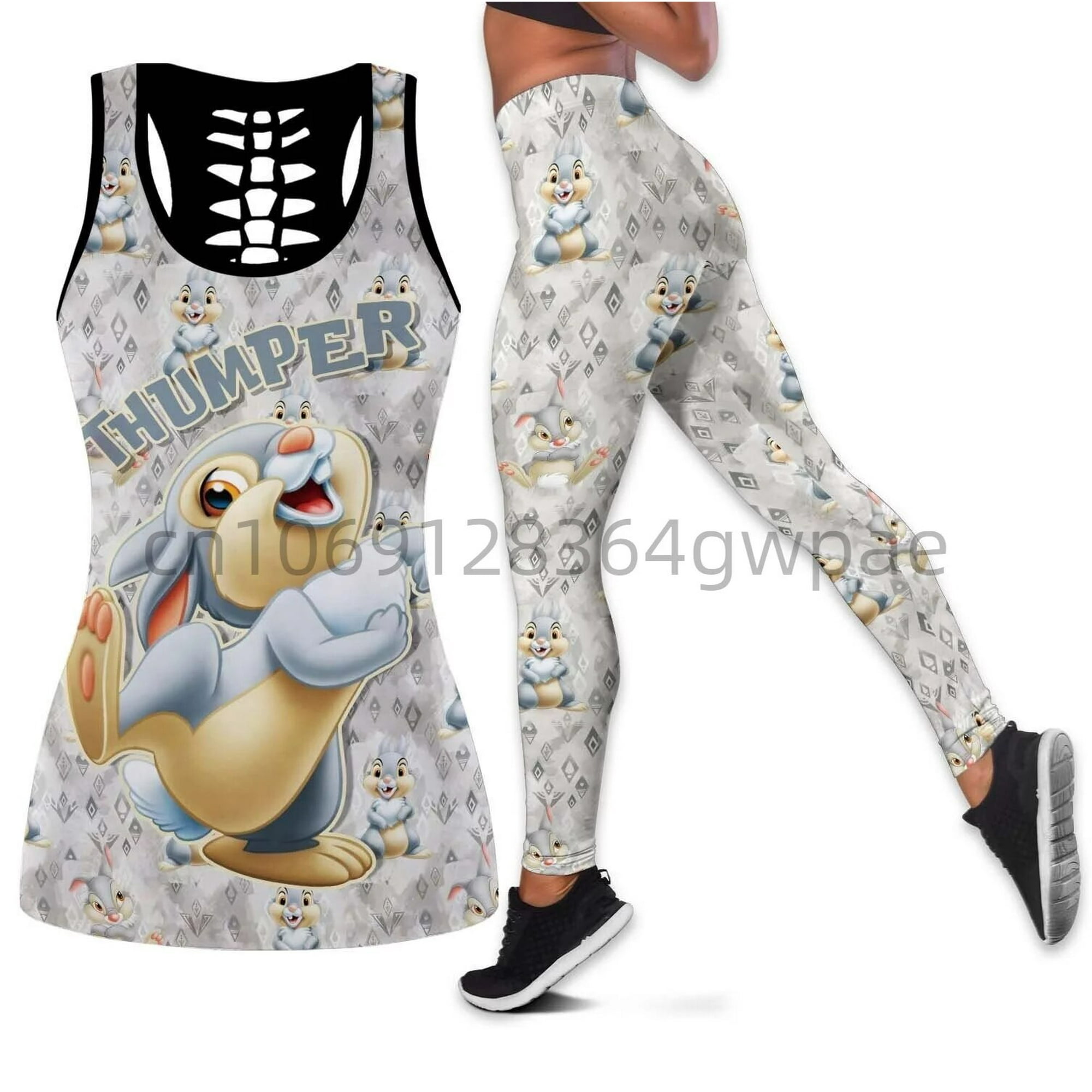 Thumper Lapin Bambi Femmes Decoupe Debardeur Leggings Yoga Set Fitness Leggings Survetement Disney Creux Debardeur Leggings Ensemble