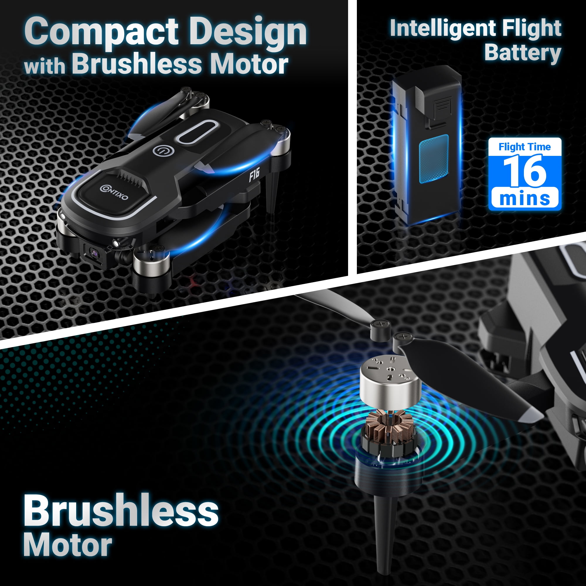 Contixo F16 Stunt Drones for Adults and Kids with 1080P Camera & Brushless Motor, 17-Minute Flight Time, Graphite