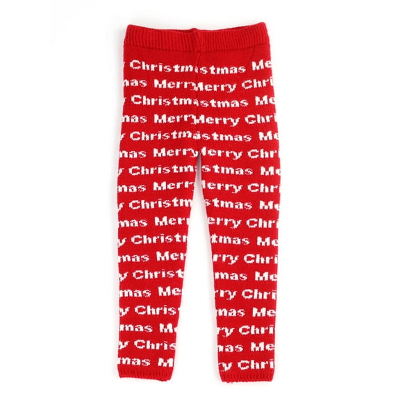 Infants & Toddlers Wool Knitted Winter-Thick Thermal Leggings | Digital Design Merry Christmas Text (Red, 18M)