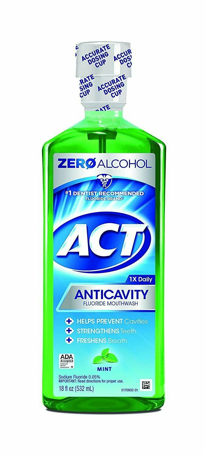 Act Anti-Cavity Mouthwash Flouride Freshens Breath, Mint, 18oz, 2-Pack