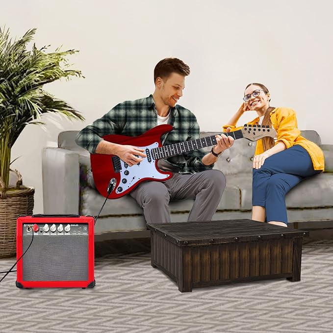Red Electric Guitar Beginner Kit Full Size 39 Inch Set Includes Tremolo Guitar, 20W Amplifier 3 Picks, Shoulder Strap, Tuner, Bag Case