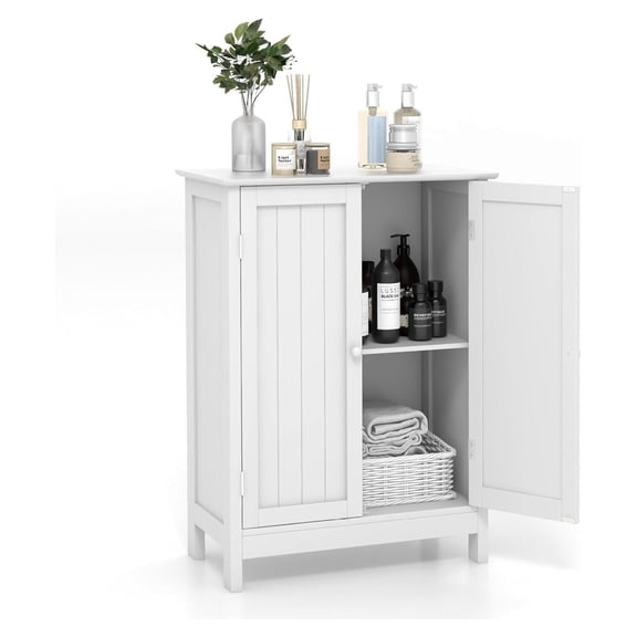 Freestanding Bathroom Storage Cabinet with Adjustable Shelf, Wooden Floor Organizer for Home, Living Room, Entryway, Kitchen - White