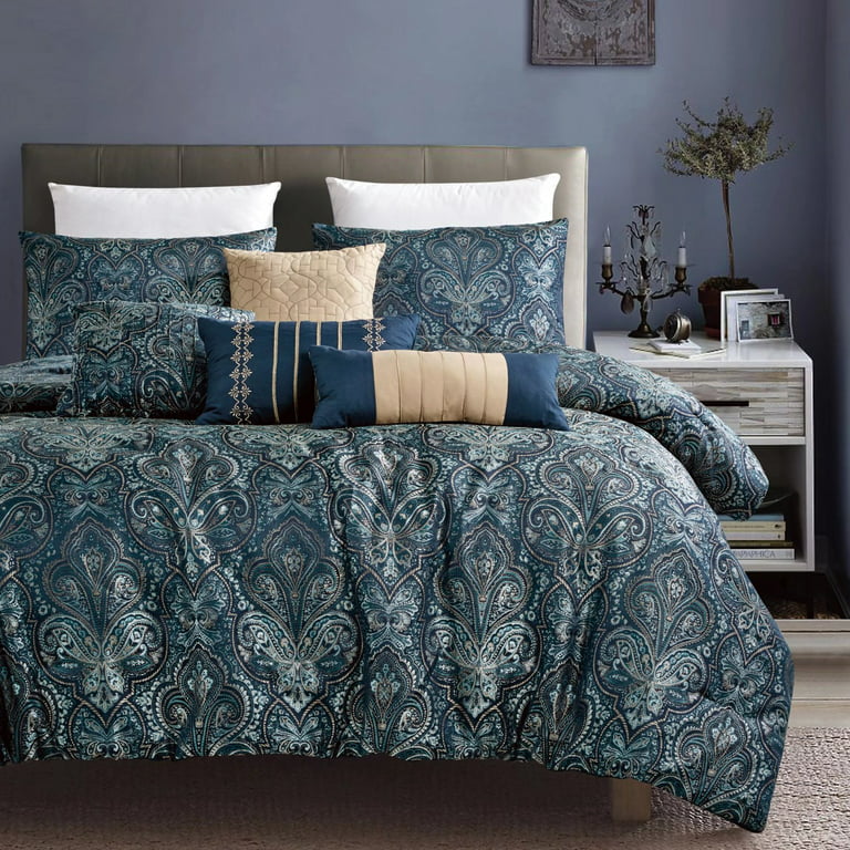 7 Piece Gray Luxury Bedding Sets - Oversized Bedroom Comforters , King