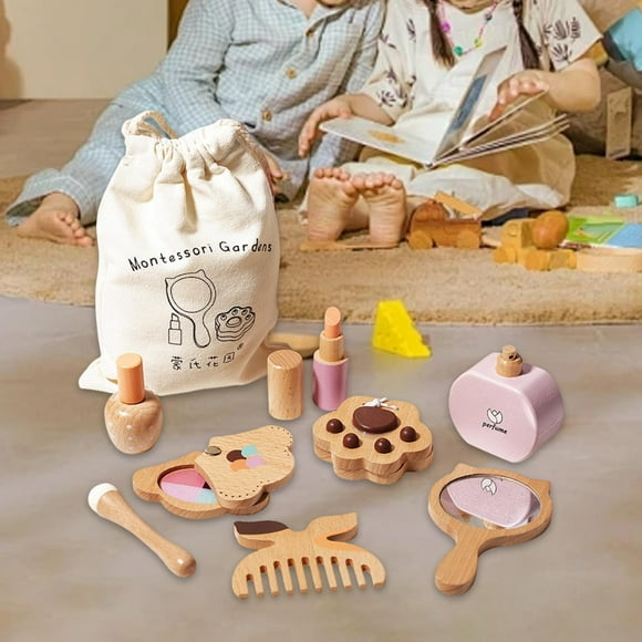 Runquan Children Makeup Toy Set Little Girls Gift Creative Wooden Dressing Table Playset Little Princess Gift Set for Children Gifts