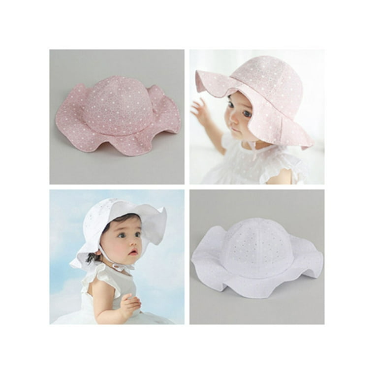 Baby Sun Hat with UPF 50+, Sun Protection Beach Hat Floppy Wide Brim Caps  Kids Girl Summer Adjustable Pink Hat White Hat,1-6 Years
