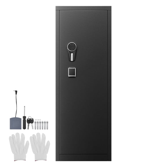 KFFKFF 8-10 Gun Safe, Secure Storage Cabinet for Rifles and Pistols, Quick Access Safe with Pistol Pockets and Adjustable Racks, Digital Lock with Fingerprint and Password Protection