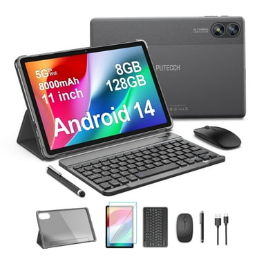 11 Inch Android 14 Tablet  2 in 1 Tablet, Qcta Core, 8GB RAM 128GB ROM 1TB Expand, 2 8MP Camera, 8000mAh Battery, 5G/2.4G WiFi, Bluetooth, Case (Gray)
