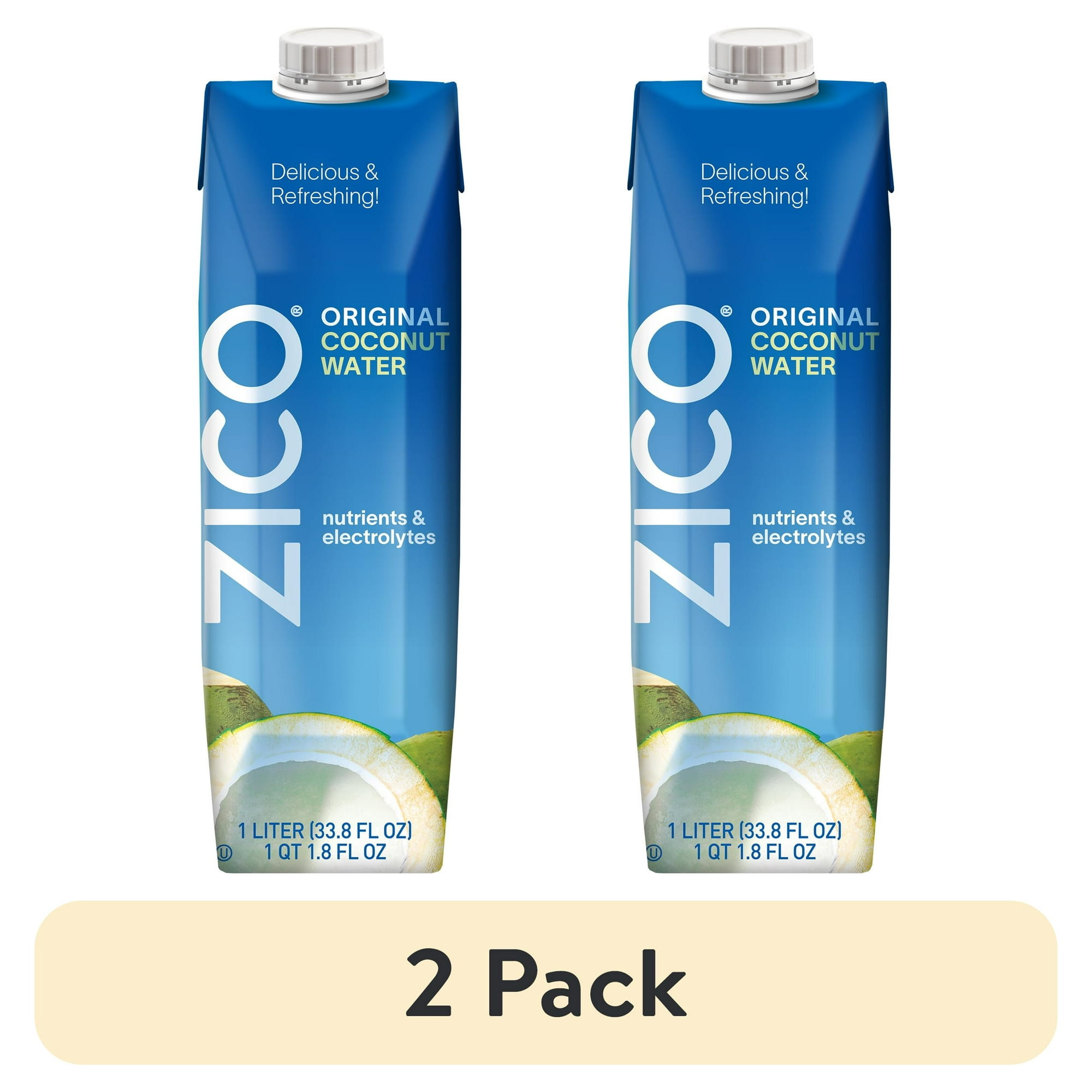 (2 pack) ZICO Original Coconut Water, No Artificial Ingredients, Natural Electrolytes & Potassium, 33.8 fl oz (1 Liter)