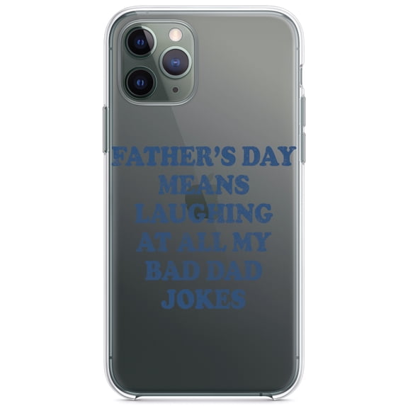DistinctInk Clear Shockproof Hybrid Case for iPhone 13 Pro MAX (6.7" Screen) - TPU Bumper Acrylic Back Tempered Glass Screen Protector - Father's Day Means Laughing At Bad Dad Jokes