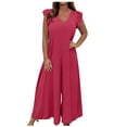 thumbnail image 2 of BEFOKA Pantalon pour Femmes Grande Taille, Liquidation de Pantalons d'Été pour Femmes, Combinaison à Col Rond à Manches Pointues de Couleur Unie pour l'Automne/hiver pour Femmes avec Ceinture et Laçage, 2 of 5