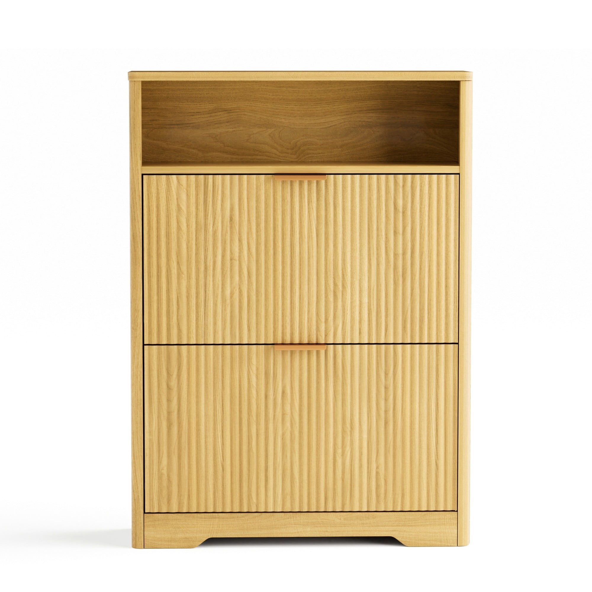 40" Shoe Cabinet with 2 Flip Drawers, Entryway Shoe Storage Organizer Rack, Narrow Hidden Shoe Cabinet for Hallway, Natural
