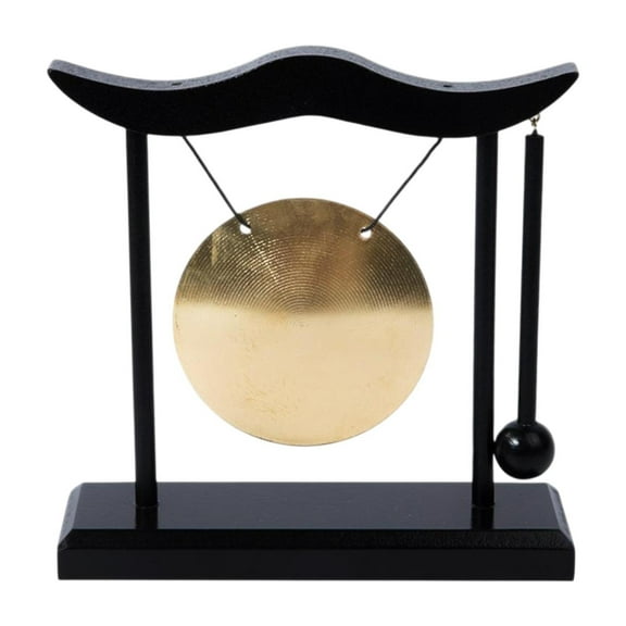 jicheng Desktop Gong Tabletop Black Wooden Stand Art Adornment Collectible Gong Bell