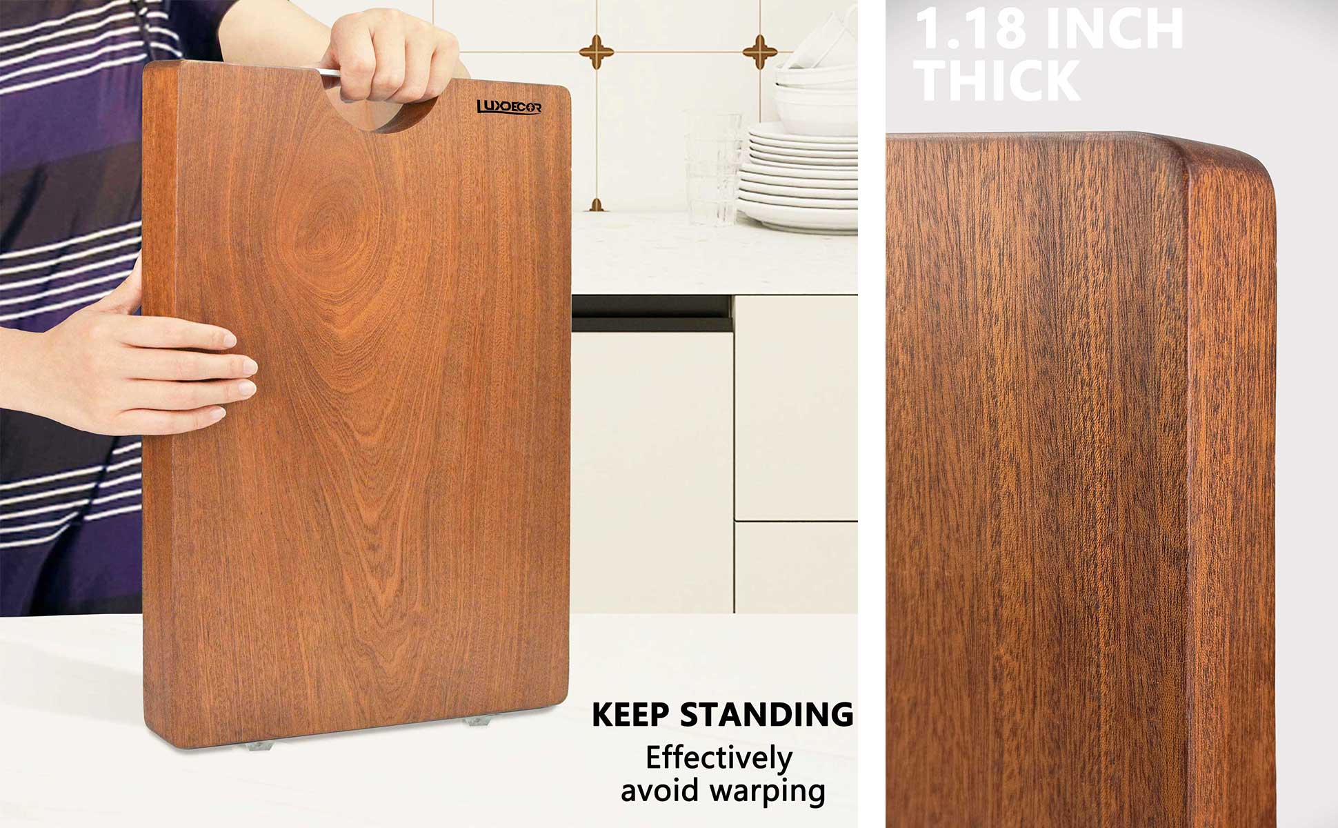 Real Solid Wood Cutting Board- Single Piece Wooden Cutting Board No Splicing&Glue, Sapele Wood Cutting Boards Of 17.7 * 11 .8* 1.2 in Heavy Duty