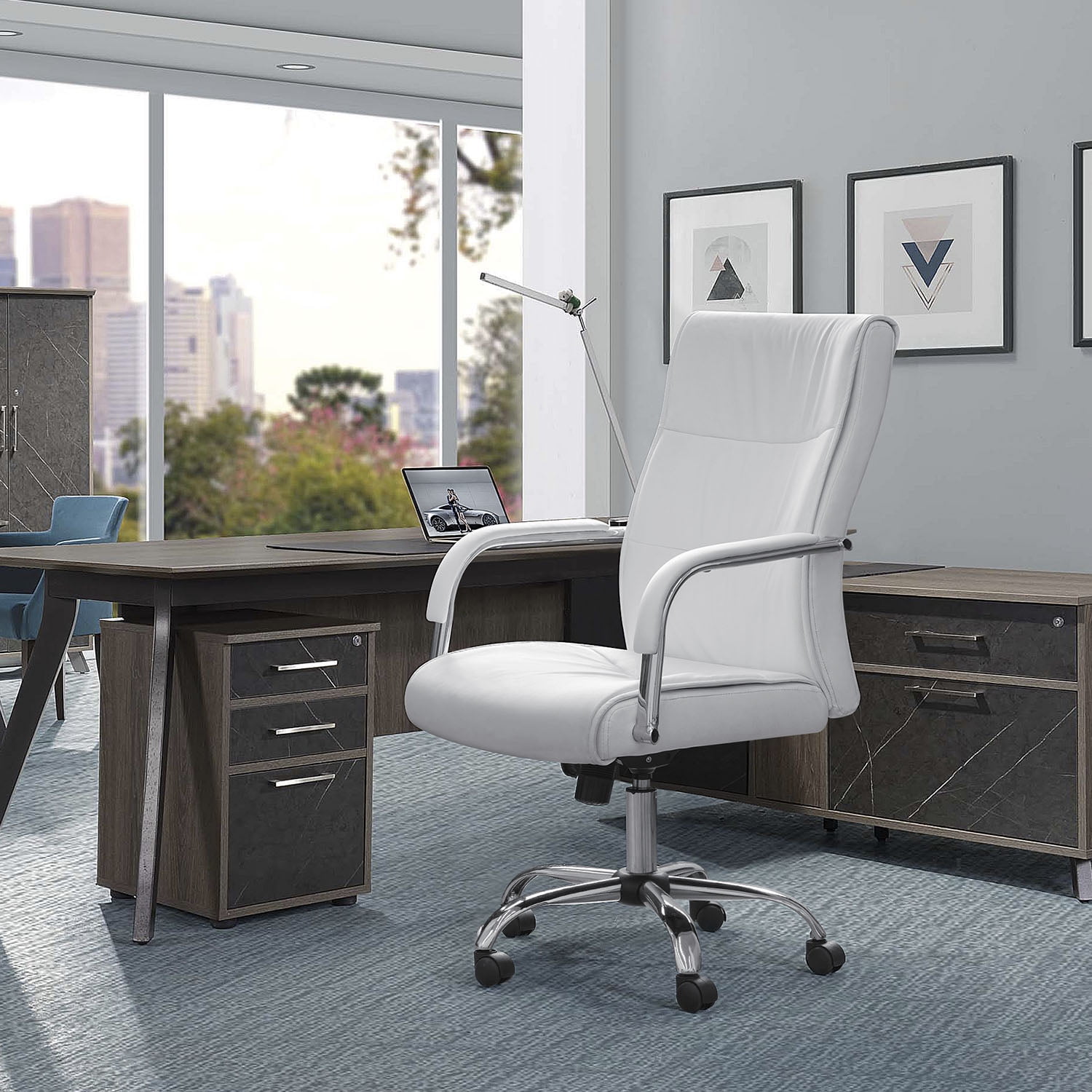 Lacoo Faux Leather High-Back Executive Ergonomic Office Desk Chair, White 