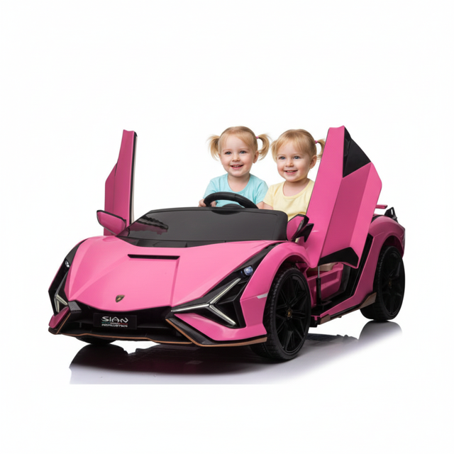 KidsVIP 24V Lamborghini Sian 2-Seater 4X4 Ride-On Car W/ Rubber Wheels, Leather Seats, Music & Remote