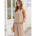 thumbnail image 5 of Womens Summer 2 Piece Outfits Linen Crop Tank Tops Lounge Matching Sets & Long Track Pants Tracksuits 2024, 5 of 6