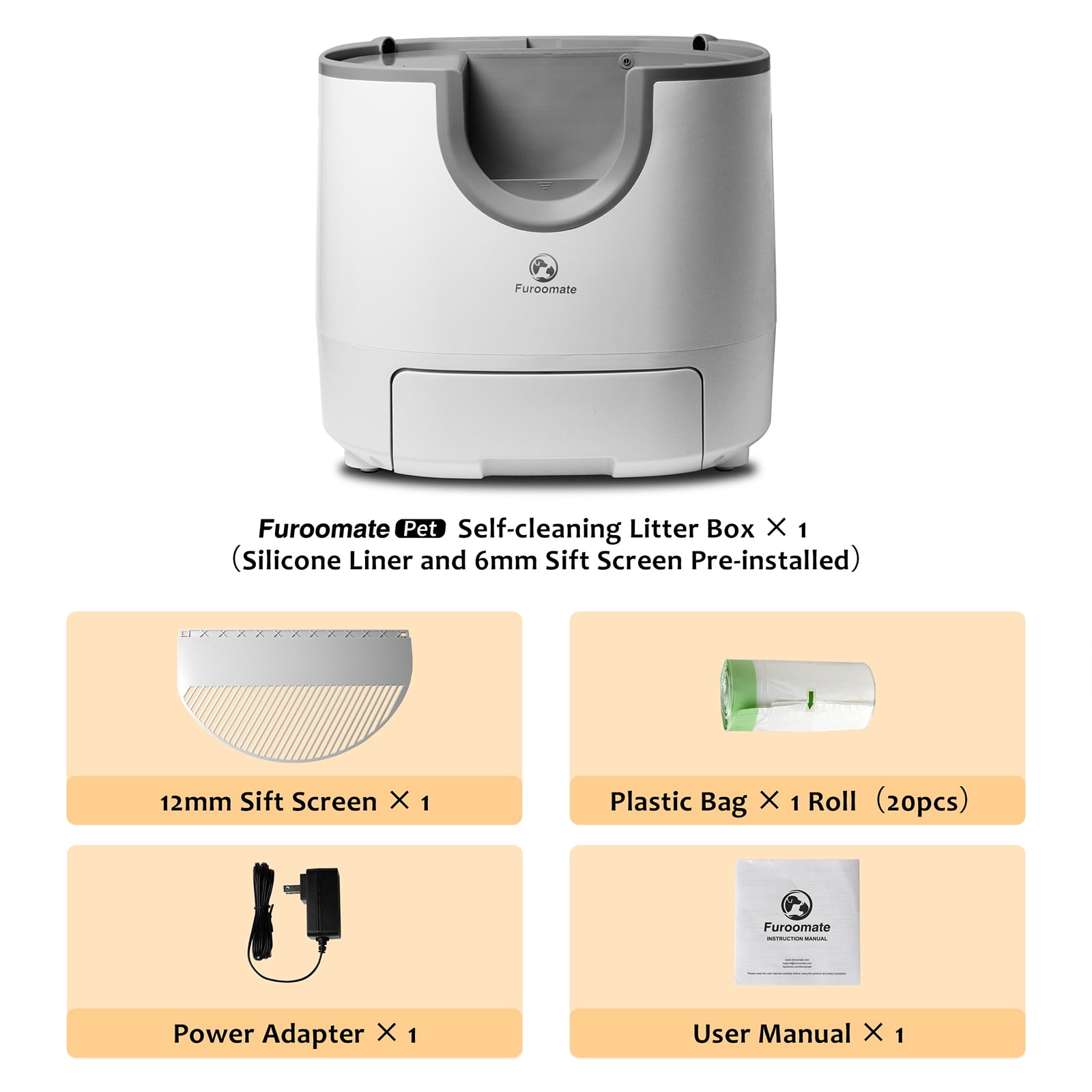 Furoomate Self cleaning Cat Litter Box, Large Capacity Automatic Open Top Design for Multiple Cats with Advanced Safety Features