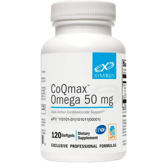 XYMOGEN CoQmax Omega 50 mg - CoQ10   Fish Oil Omega 3 Supplement - Dual-Action Heart Health Support - Coenzyme q10   Specialized Fish Oil for 3X Greater Absorption of EPA DHA (120 Softgels)