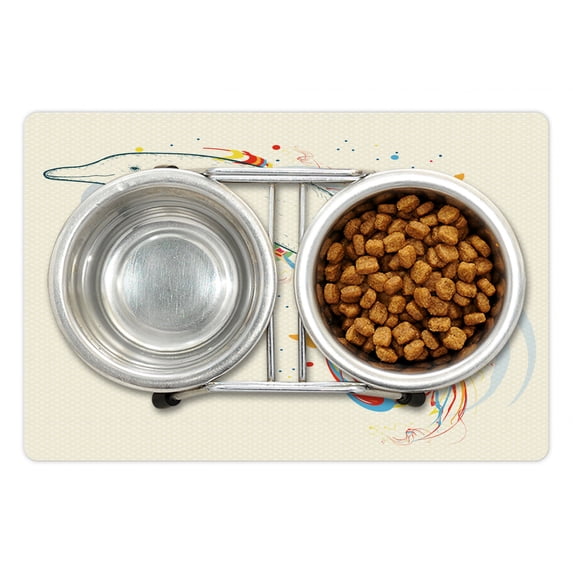 Modern Pet Mat for Food and Water, Dolphin Fish with Rainbow Colors Adventure Ocean Animal Illustration, Non-Slip Rubber Mat for Dogs and Cats, 18" X 12", by Ambesonne