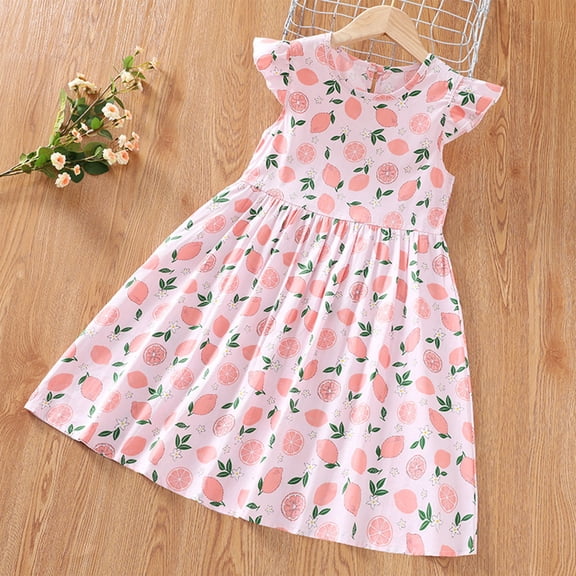 Amidoa Girls Summer Dresses Ruffled Floral Print Short Sleeve A-Line Dresses Casual Kids Sundress Pink Size 3T