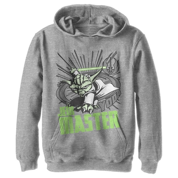 Boy's Star Wars: The Clone Wars Yoda Jedi Master Action Pose Pull Over Hoodie Athletic Heather X Large