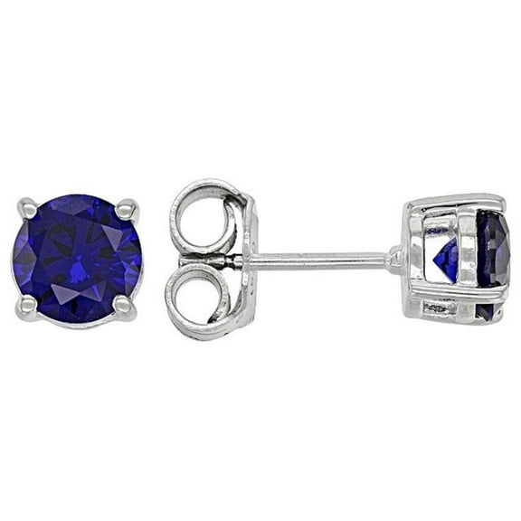 2 Ctw Round Cut Blue Sapphire Solitaire 4 Prongs Studs Earrings For Women's 14K White Gold Plated