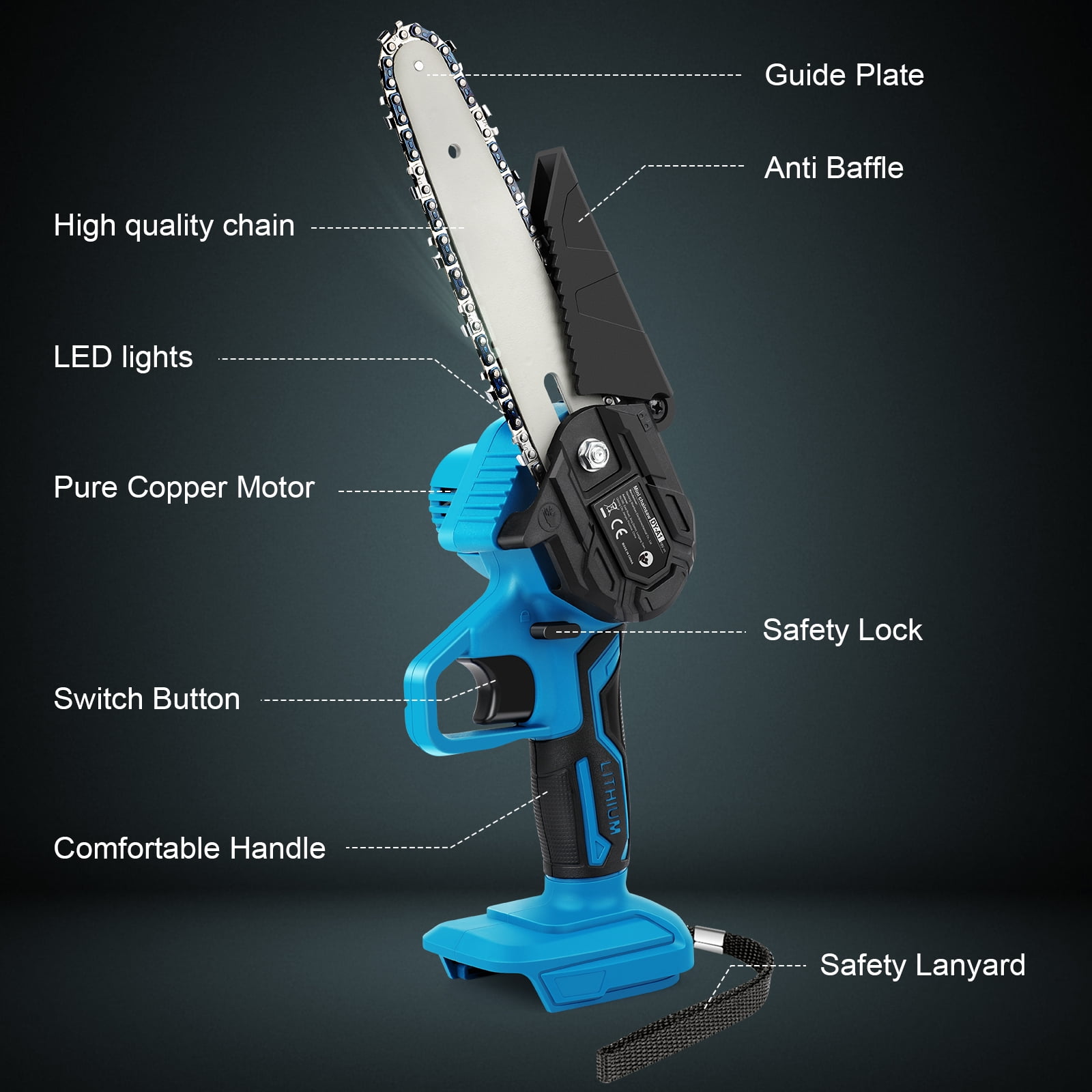 6 Inch Mini Chainsaw Cordless, Battery Powered Small Handheld Saw (Compatible with Makita 18V Battery) for Trees Branches Trimming, Wood Cutting, Gifts for Men Women(Not Battery)