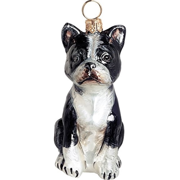 Boston Terrier Sitting Dog Blown Glass Polish Christmas Ornament Tree Decoration