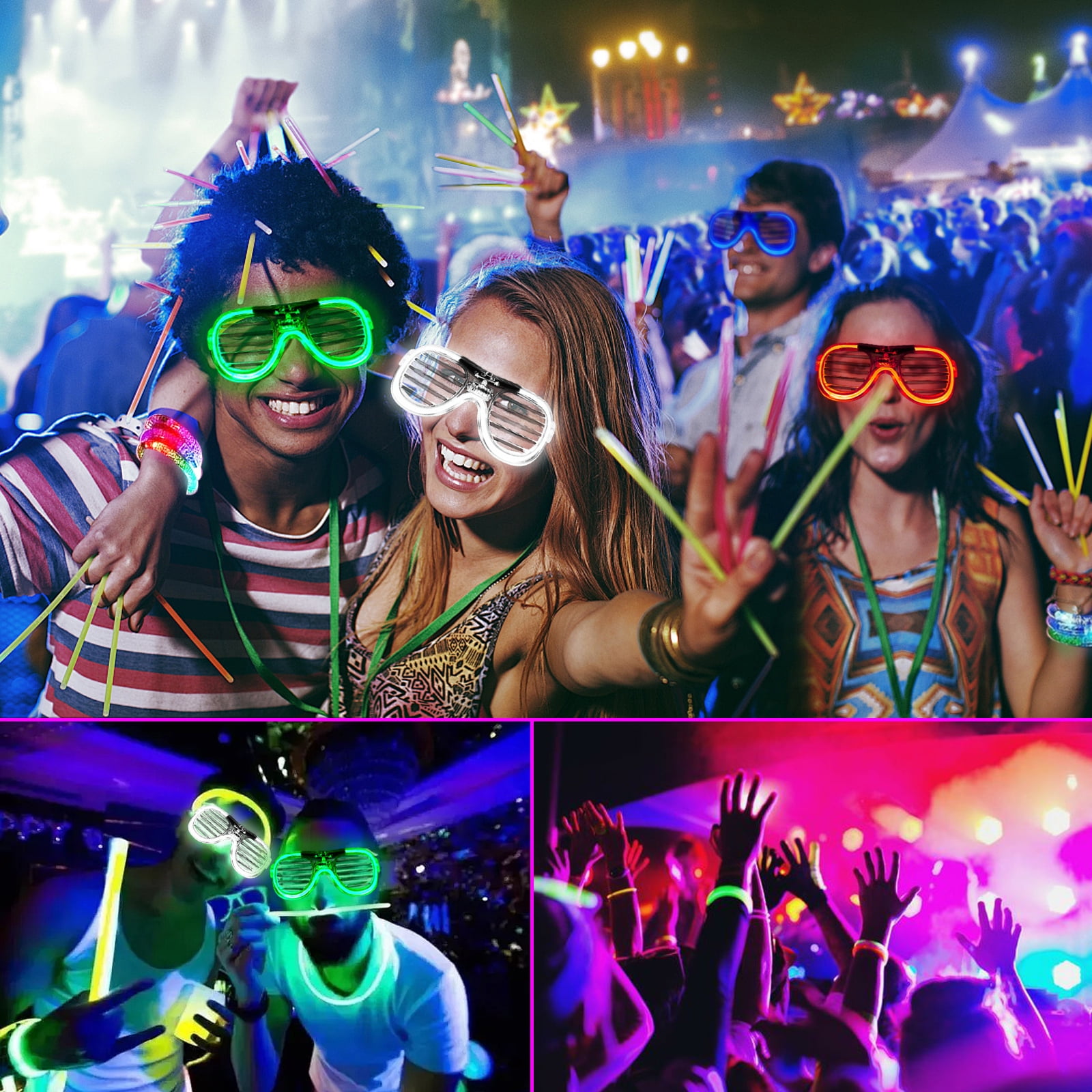 OneAndes 144 Pcs Glow Party Supplies, 100 Pcs Foam Glow Sticks, 20 Pcs LED Glasses and 24 Pcs Glow Sticks Bracelets, Neon Party Favors for Glow Party, Wedding, Concert, Raves and Birthday