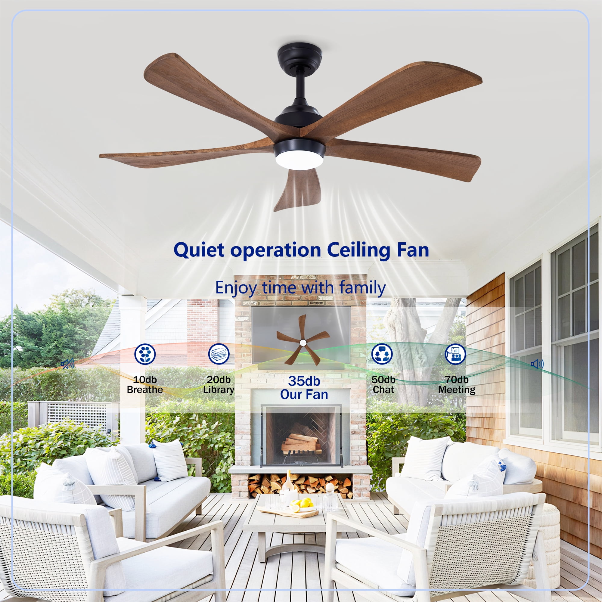 Leumius 52" Solid Wood Blades Ceiling Fan with Light and Remote Control,Quiet DC Motor 5 Blade Ceiling Fans 6 Speed Levels,Reversible for Patio Living Room Bedroom Office Black