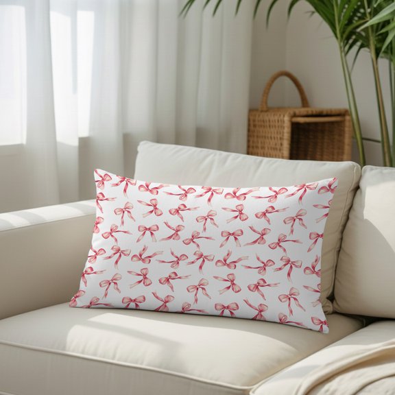 Pink Bow Seamless Throw Pillow Covers, Decorative Pillow Covers With Hidden Zipper Soft Brushed Microfiber Fabric, Romance Pillowcases for Couch Bed 20x26in