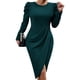 thumbnail image 2 of Vestido Midi de Fiesta para Mujer, Cuello Redondo, Color Liso, Abertura Lateral, Corte Ajustado, Larga Verde Oscuro L, 2 of 7