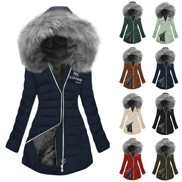 Sentmoon Manteau Veste pour Femmes Détente Cadeaux pour Femmes Femmes Imprimé à Manches Longues Fermeture Éclair Poches à Capuche -Veste Matelassée Manteau Blouse Automne et Hiver pour Cadeaux des Fêtes