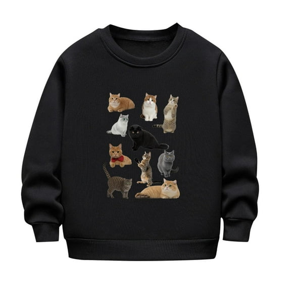 SERTG Big Girls Fleece Lined Print Sweatshirt Long Sleeve Crew Neck Fall Winter Playful Snug Fitted Top for Kids 2-12 Years(Black,7-8 Years)