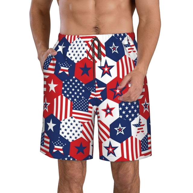 Sikiie Shorts de Plage pour Hommes Imprimé Étoiles Américaines 2, Shorts à Séchage Rapide Haute Élasticité - avec Cordon et Poches Antidérapantes, Adaptés pour Plage, Sports, Vacances-3TG