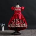 thumbnail image 2 of Edvintorg 2-12Years Bow Baby Princess Dress Casual Little Girls Vintage Bubble Sleeve Bowknot Flower Birthday Dress Kids Dresses for Girls, 2 of 5