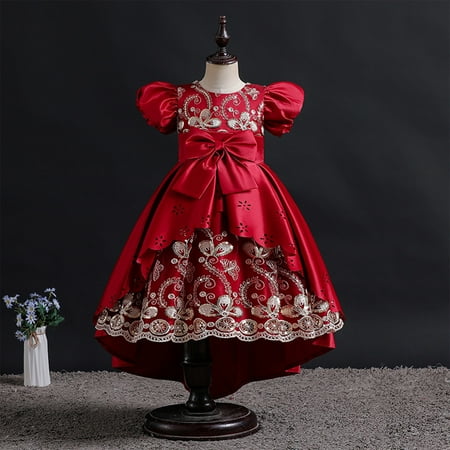 

Jacenvly Party Bubble Sleeve Dress Girl Priincess Birthday Party Skirt Little Girls Bowknot Flower Girl Toddler Adorable Pageant Dress 3-11Y New Year Gift Bubble Machine for Kids