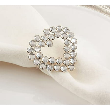 

Fennco Styles Elegant Jeweled Heart Napkin Rings Set of 4 - Hand Beaded Clear Napkin Holder for Dining Table Décor Holidays Weddings Banquets Family Gatherings and Special Occasions