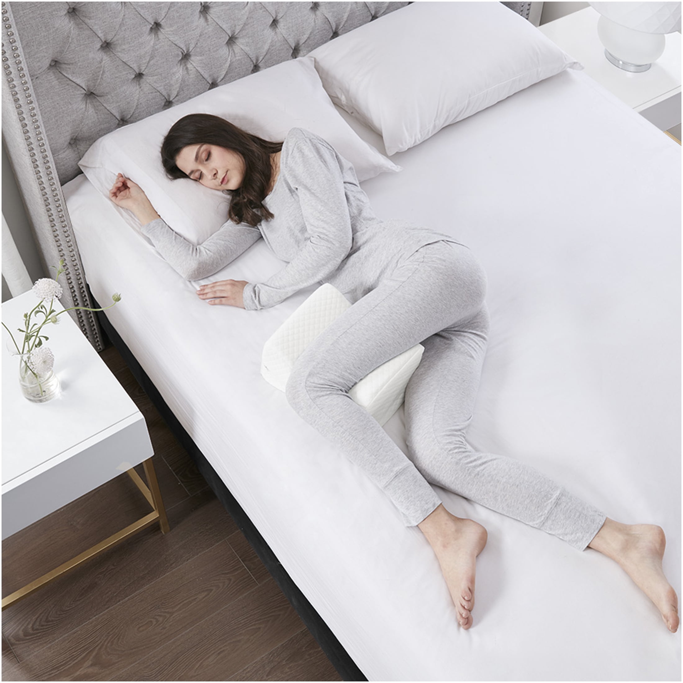 JERFIT Orthopedic Knee Pillow for Side Sleepers, Memory Foam Contour Leg Pillow for Hip Pain Relief, Sciatica, Pregnancy & Post-Surgery, Pressure Relief & Spinal Alignment, White