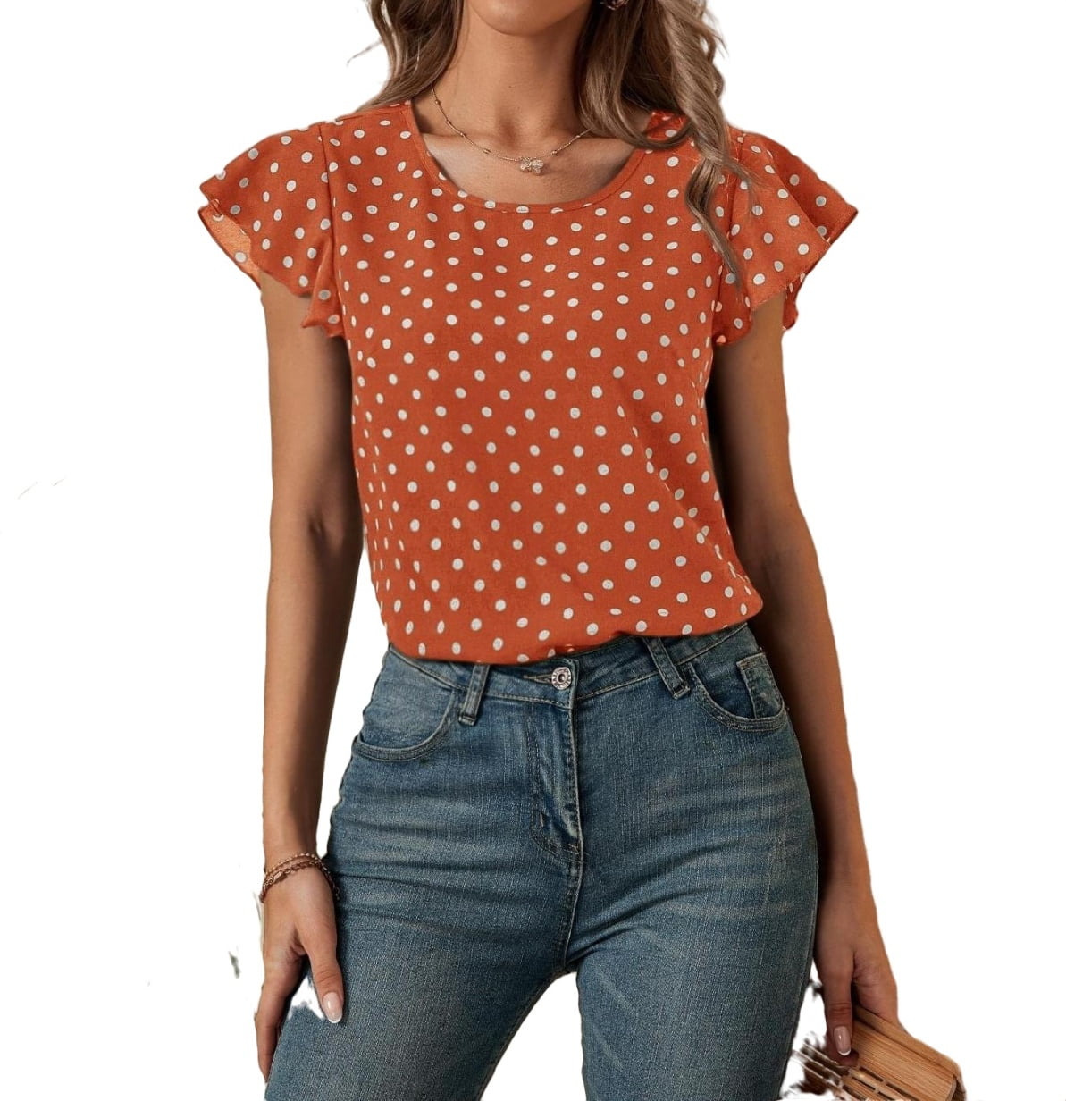 burnt orange polka dot top