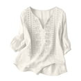 thumbnail image 4 of BODOAO Women Linen Embroidered Shirt Vacation Shirts Boho Tops Workout Tops Comfy Mexican Tunic Tops Half Sleeve 2026 Trendy Blouse Flowy Shirts Peasant Blouses V Neck Travel Top Loungewear White L, 4 of 8