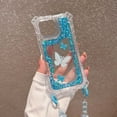 thumbnail image 2 of Compatible with iPhone 16 Phone Case,3-in-1 Design,With Cute Beads Wrist Strap,Luxury Bling Glitter Bavck,Resin Butterflies,For Women Girls,Shockproof Transparent Phone Case,Blue, 2 of 11