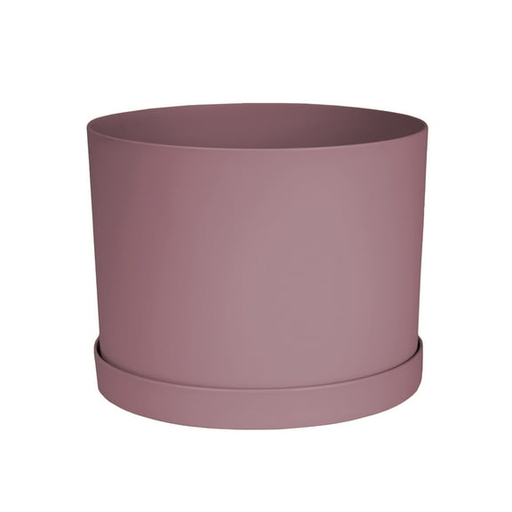 Bloem Mathers 8" Modern Resin Planter - Indoor Pot with Drainage Holes and Removable Saucer Tray, Dusty Rose