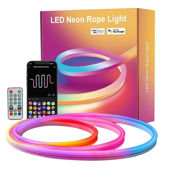 LED Neon Rope Lights Control with App/Remote Flexible Led Rope Lights Multiple Modes IP68 Outdoor RGB Neon Lights Waterproof Music Sync Gaming Led Neon Strip Lights for Bedroom Indoor
