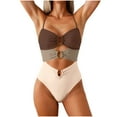 thumbnail image 2 of Tqyyweavej Women's One Piece Swimsuit Spaghetti Strap Cutout Color Block Beach Swimwear V Neck Sleeveless Ring Linked Monokini Bathing Suits, 2 of 6