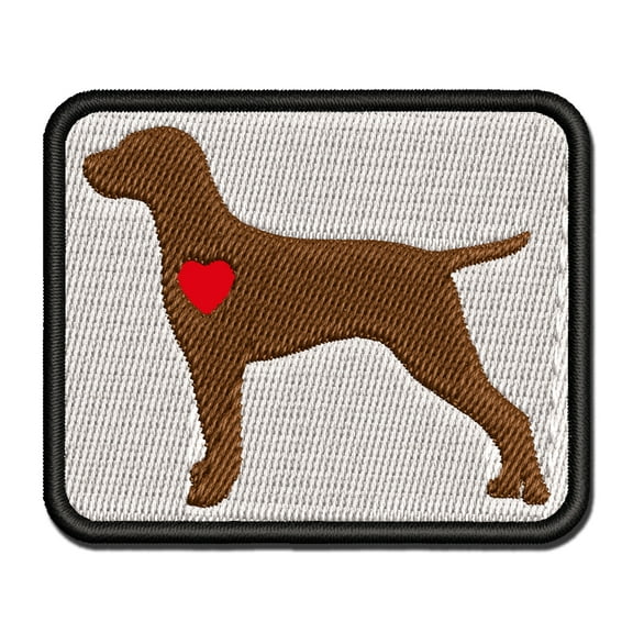Hungarian Vizsla Dog with Heart Applique Multi-Color Embroidered Iron-On Patch - 2.5 Inch Small