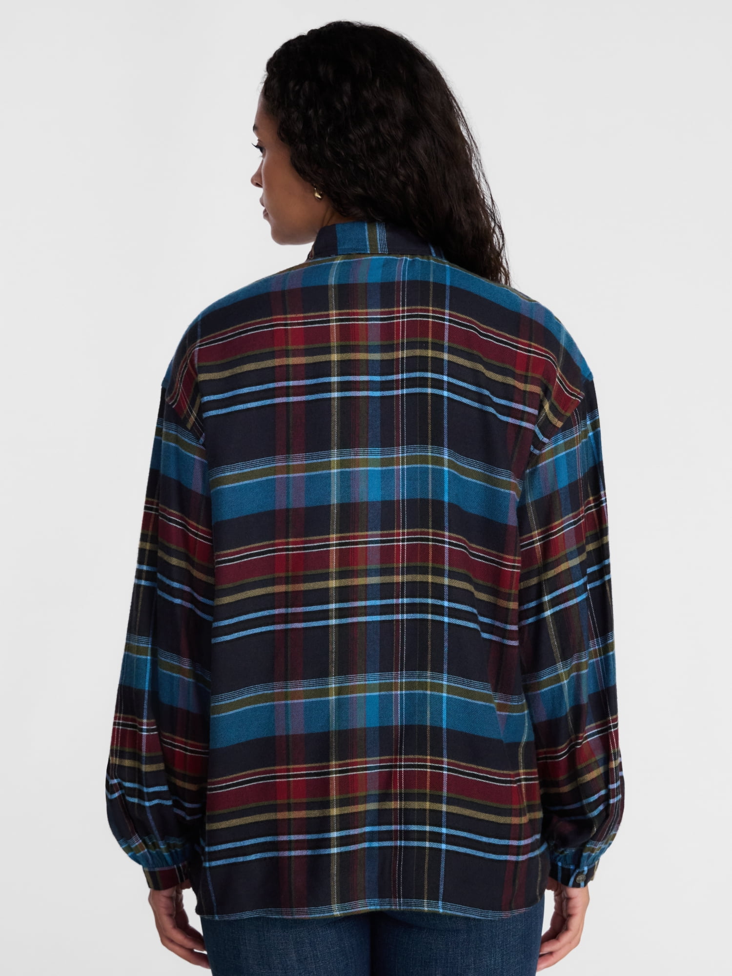 Scenario Women's Flannel Shirt with Long Sleeves, Sizes XS-XXXL