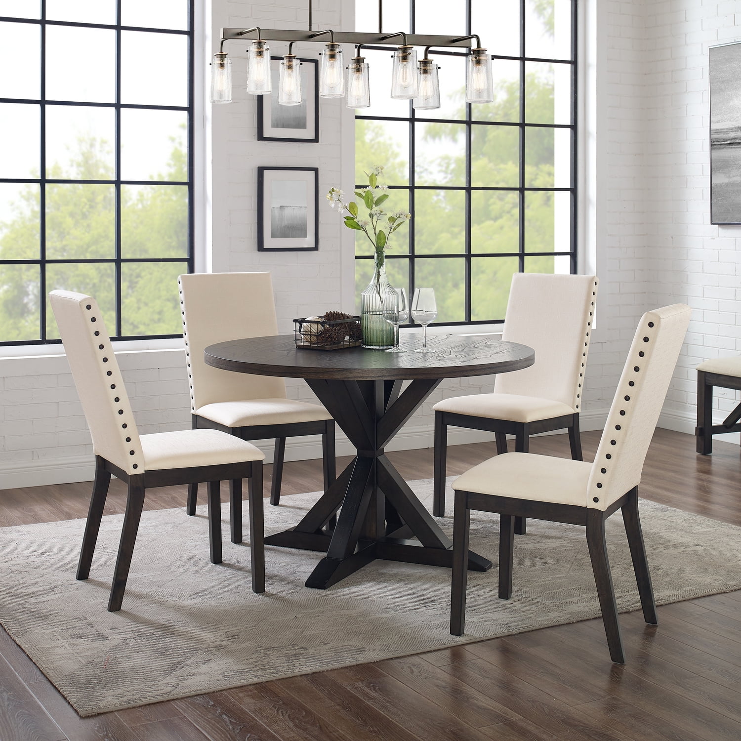 Round Dining Set - 5 Piece Table & Chair Set - Modern Farmhouse Kitchen Dining Room Furniture